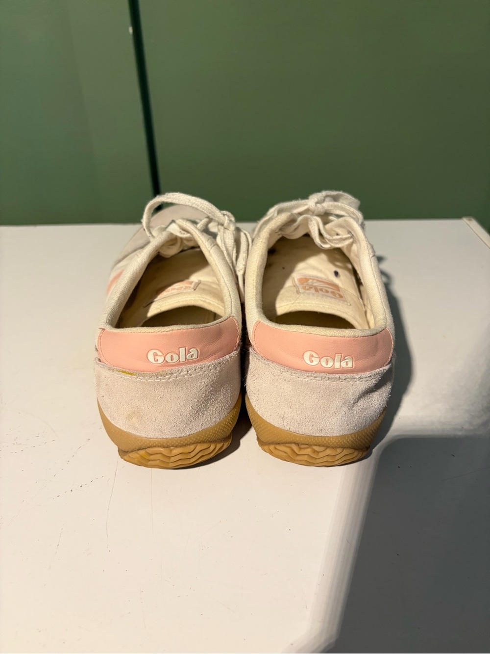 Gola Badminton Plimsoll Off White and Pearl Pink Suede Sneakers Size 9 - Picture 5 of 10